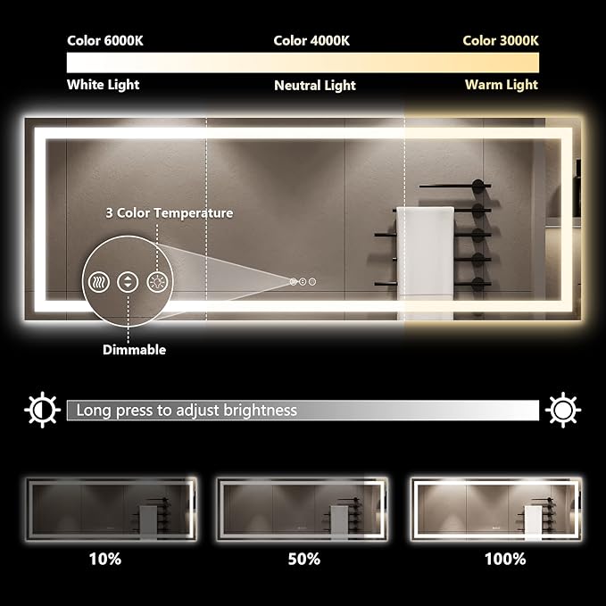 YEELAIT 96x36 Inch LED Bathroom Mirror