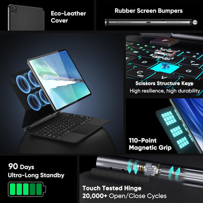 doqo Keyboard case for iPad Air 13 (M2) 2024/ (M3) 2025 and iPad Pro 12.9(6th,5th,4th,3rd Gen), Magic Keyboard case with Multi-Touch Trackpad Slim 7 Colors Backlit Black