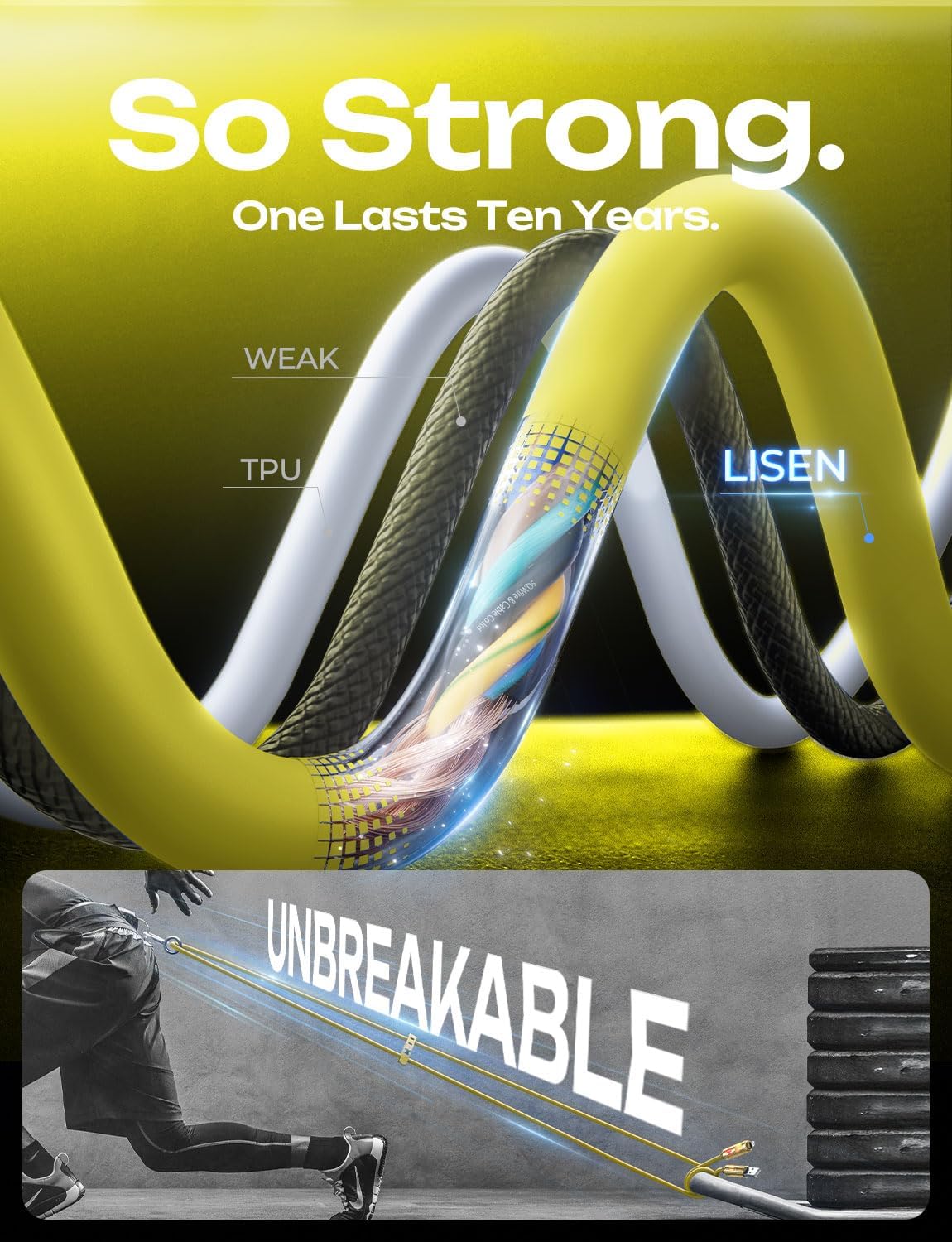 LISEN 6.6FT 240W 4-in-1 Multi Charging Cable, USB A/C to C/L, Yellow, for iPhone 16/15/14 Pro Max/MacBook/iPad Pro/Samsung Galaxy