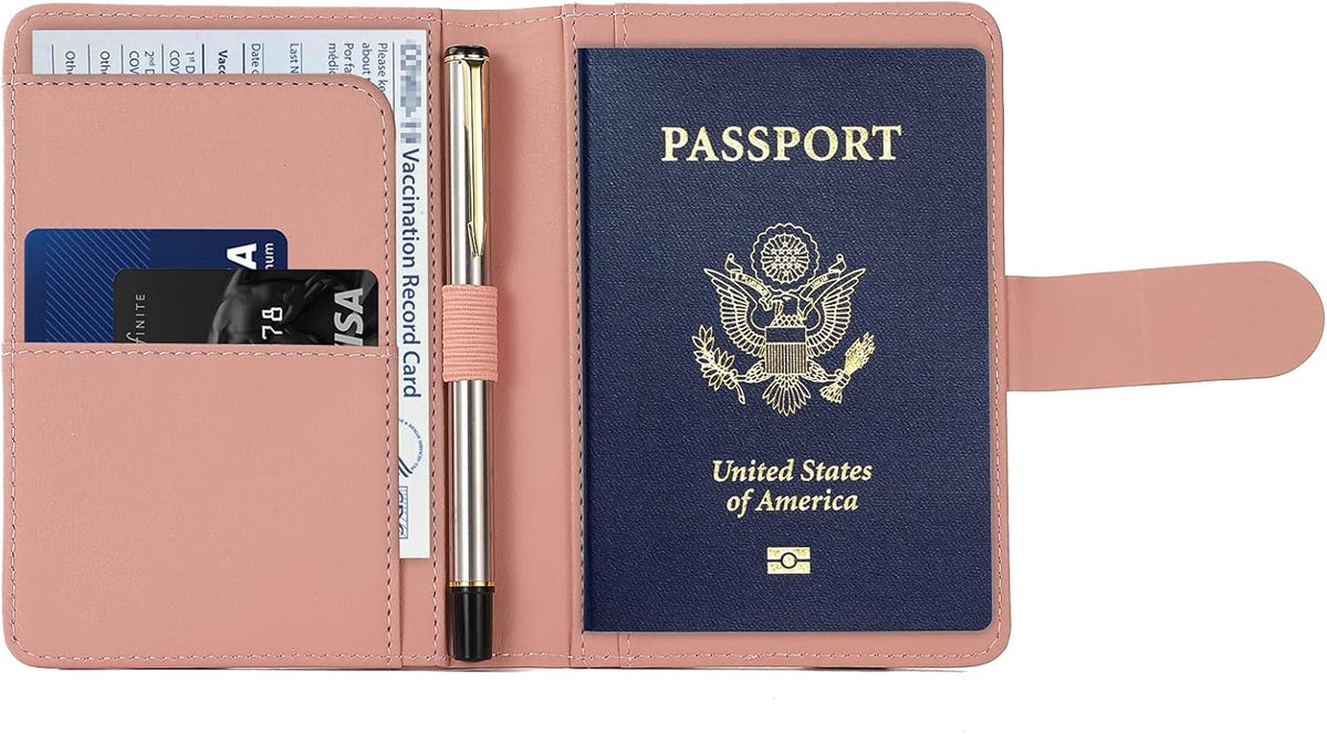 Melsbrinna Premium Leather Passport Holder Covers Case, Waterproof Rfid Blocking Travel Wallet Passport Holder with Pen Holder, Cute Passport Book for Women/Men