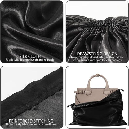 6 Pack Dust Bags for Handbags Silk Dust Cover Bag for Handbags Purses Shoes Boots, Silk Dustproof Drawstring Bag Travel Storage Pouch (Black, 19.6 × 15.7 in)