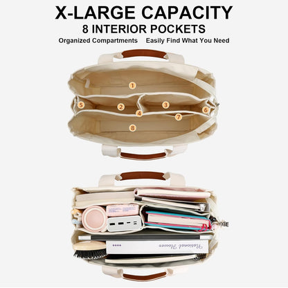 KKXIU Canvas Tote Bag for Women with Zipper and Compartments Crossbody Large Bible Messenger Purse Bag With Pockets