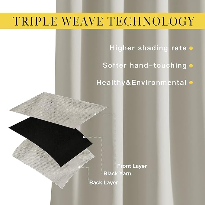 NICETOWN Natural Room Darkening Curtains for Living Room, Grommet Thermal Curtains Light & Sound Reducing Window Treatments for Bedroom/Home Family, W46 x L102