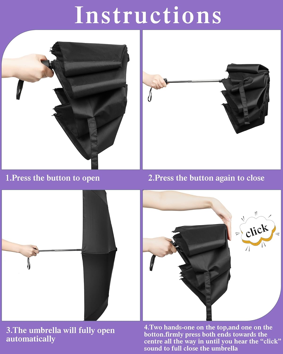 Yahenda 4 Pack Windproof Travel Umbrellas Bulk Automatic Open and Close Umbrella Folding Rain Umbrella for Men Women