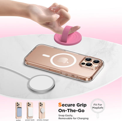 Magnetic Phone Ring Grip Holder, Silicone Finger Loop Grip, Compatible with MasSafe, Back of Phone for iPhone Pro Max/Plus/16/15/15/14/13/12 Series, Tender Pink
