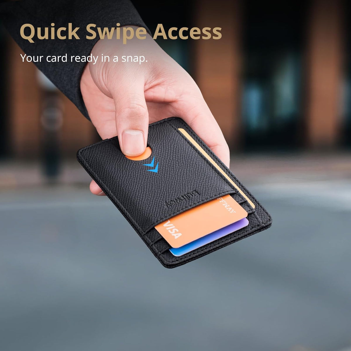 Buffway Slim Minimalist Front Pocket RFID Blocking Leather Wallets for Men and Women - Galaxy Black