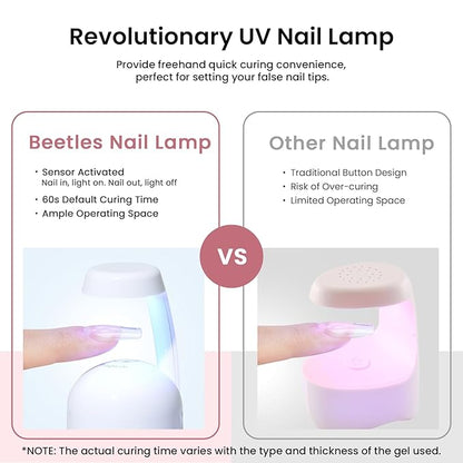 Beetles Gel Nail Kit Medium Square with Nail Dehydrator and Primer, 576Pcs Half Matte Etch-X Gel Nail Tips Solid Nail Glue Mini Nail Lamp Acrylic Nail Tips Easy DIY Nail Extension Set Gift for Women
