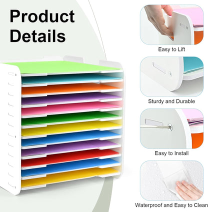 12x12 Paper Organizer, 12-Tier Scrapbook Paper Storage, Stackable Desktop File Holder for Home, Office, Classroom, and Craft Room