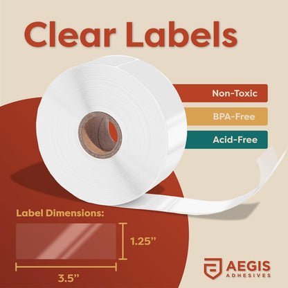 Aegis Adhesives - 1.25" X 3.5" Clear Label Stickers - Protective Covers for Barcodes and Addresses, Sealing Envelopes, and More (1 Roll, 500 Labels/Roll)