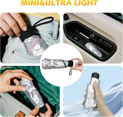 Travel Mini UV Umbrella for Purse Handbag Backpack in Small Size Sun & Rain Protection Compact Lightweight Tiny Pocket Umbrella for Kids Women Men