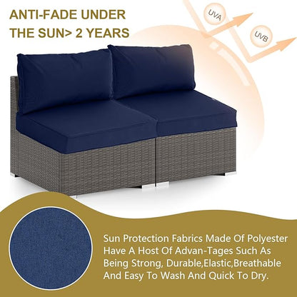14 Piece Outdoor Replacement Cushions for Patio Furniture, Water-Resistant Sectional Sofa Cushions,Fits 6-seat Sectional Rattan Conversation Set,Liner and Cover (Navy Blue)