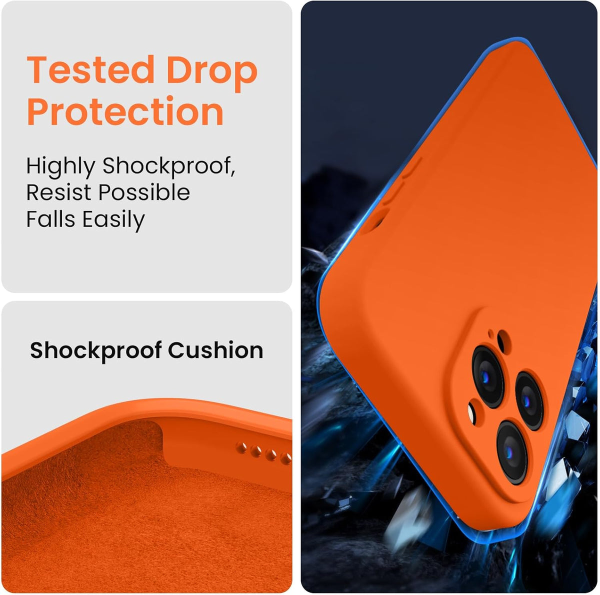 FireNova for iPhone 14 Pro Case, Silicone Upgraded [Camera Protection] Phone Case with [2 Screen Protectors], Soft Anti-Scratch Microfiber Lining Inside, 6.1 inch, Neon Orange