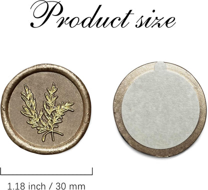 50Pcs Gold & Champagne Gold Wax Seal Stickers Handmade Envelope Seals Self Adhesive Wax Stickers for Wedding Party Invitations, Envelope, Gift Wrap, Christmas(Gold Rosemary Style, Champagne Gold Wax)