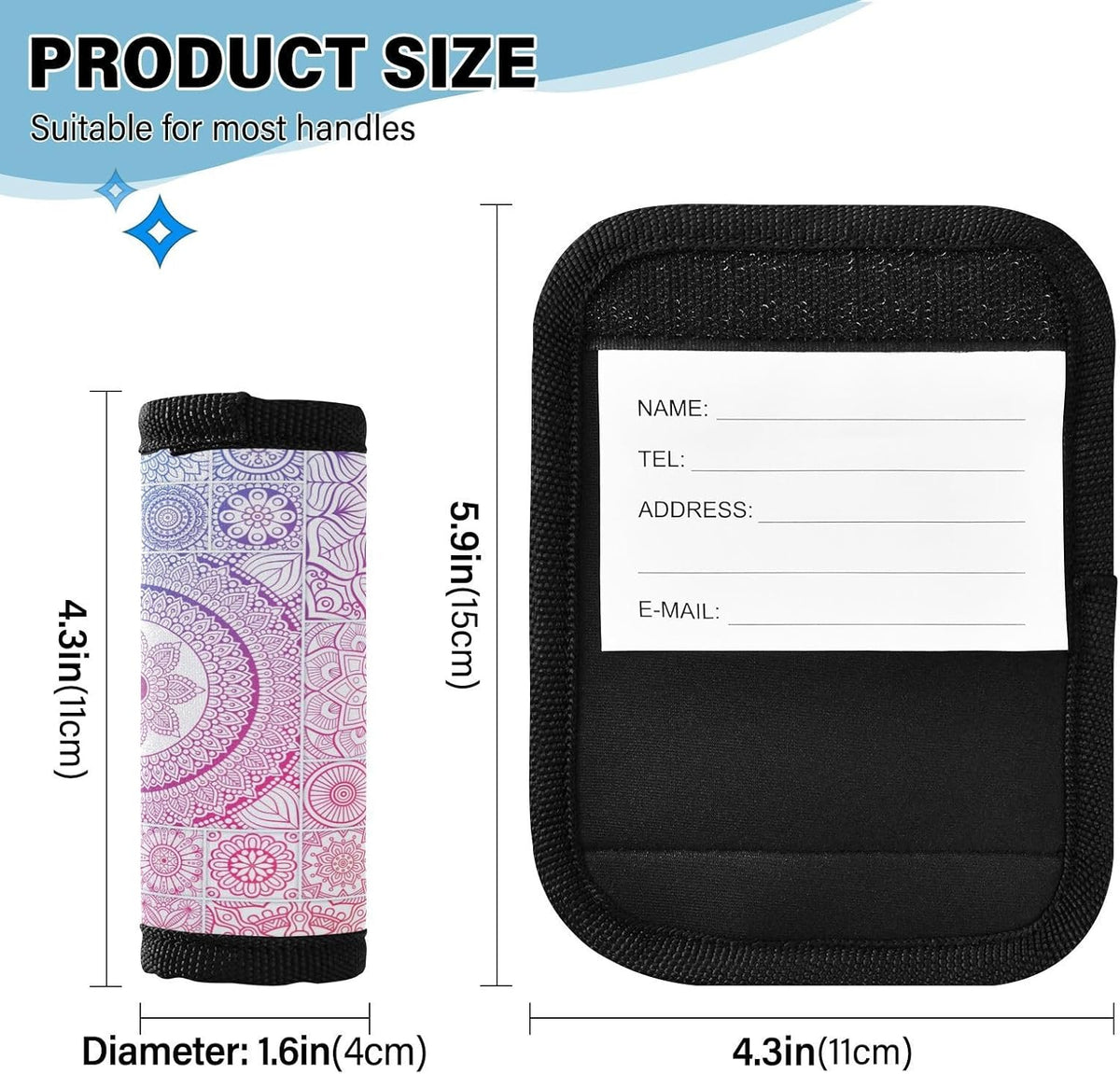Colorful Mandala 2 Pack Luggage Handle Wraps Covers for Suitcase Identifiers Bag Tags Travel Accessories