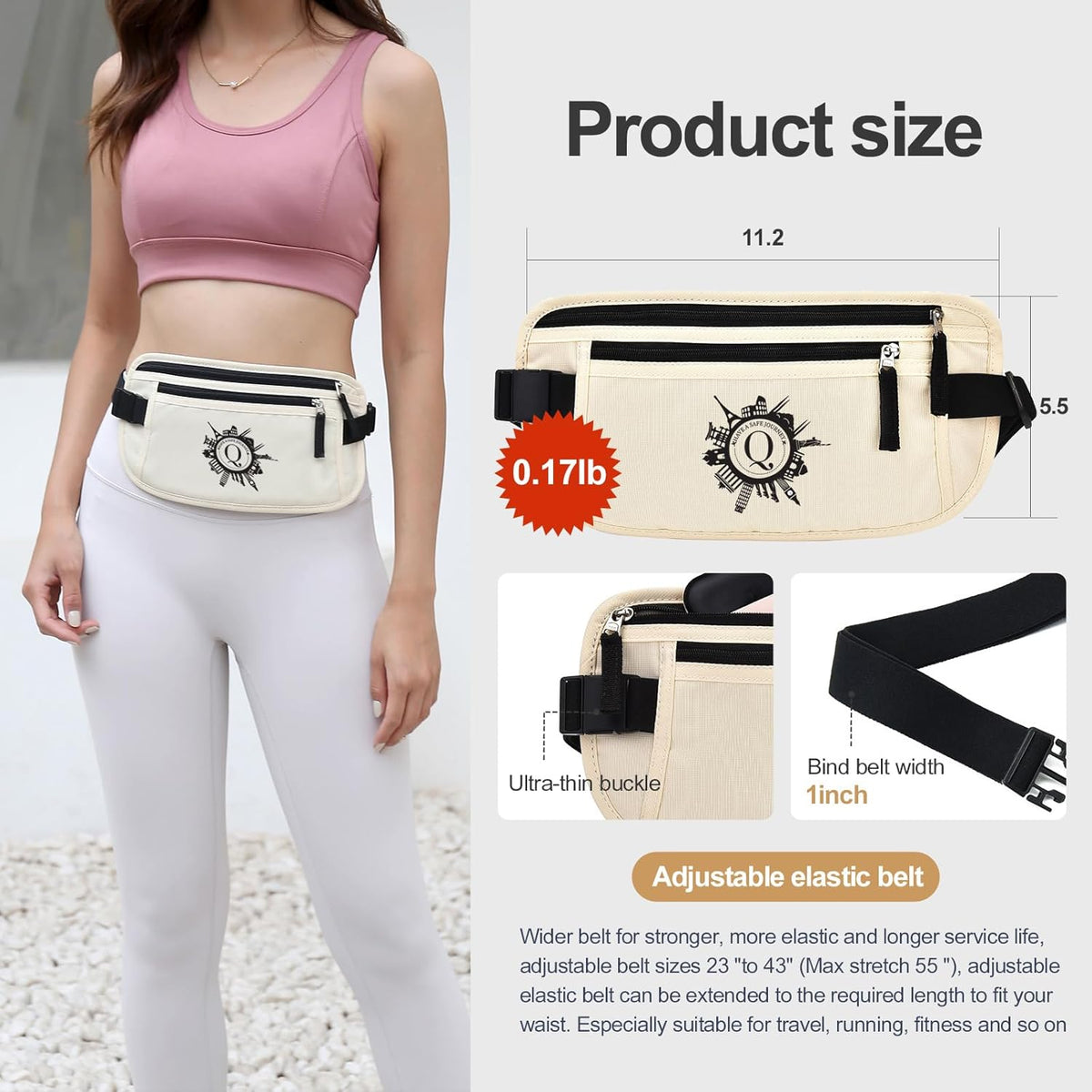 DAITET Personalized Initial Money Belt,RFID Blocking Travel Secure Bag,Monogrammed Gift for Women, Mom and Travel enthusiasts(Q)