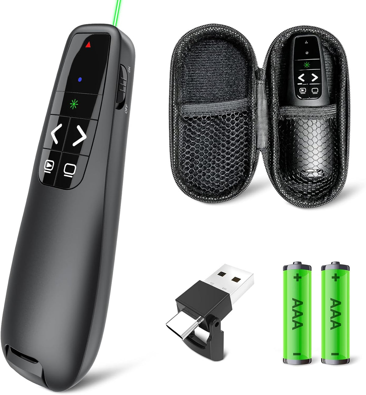 Clicker PowerPoint Presentation Wireless Presenter Remote, Green Laser Pointer for Computer Clickers, USB C A Project Power Point PPT Clicker for Mac Laptop Office, Slideshow Google Slide Advancer