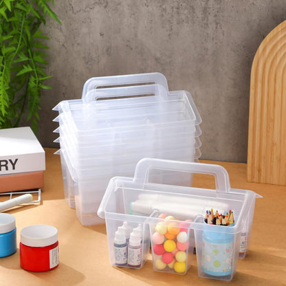 Maitys Classroom Storage Caddies with 4 Compartment Portable Plastic Storage Caddy Organizer with Built in Handles and Colorful Stickers Crayon Caddy Small Utility Caddy for Classrooms Office (6 Pcs)