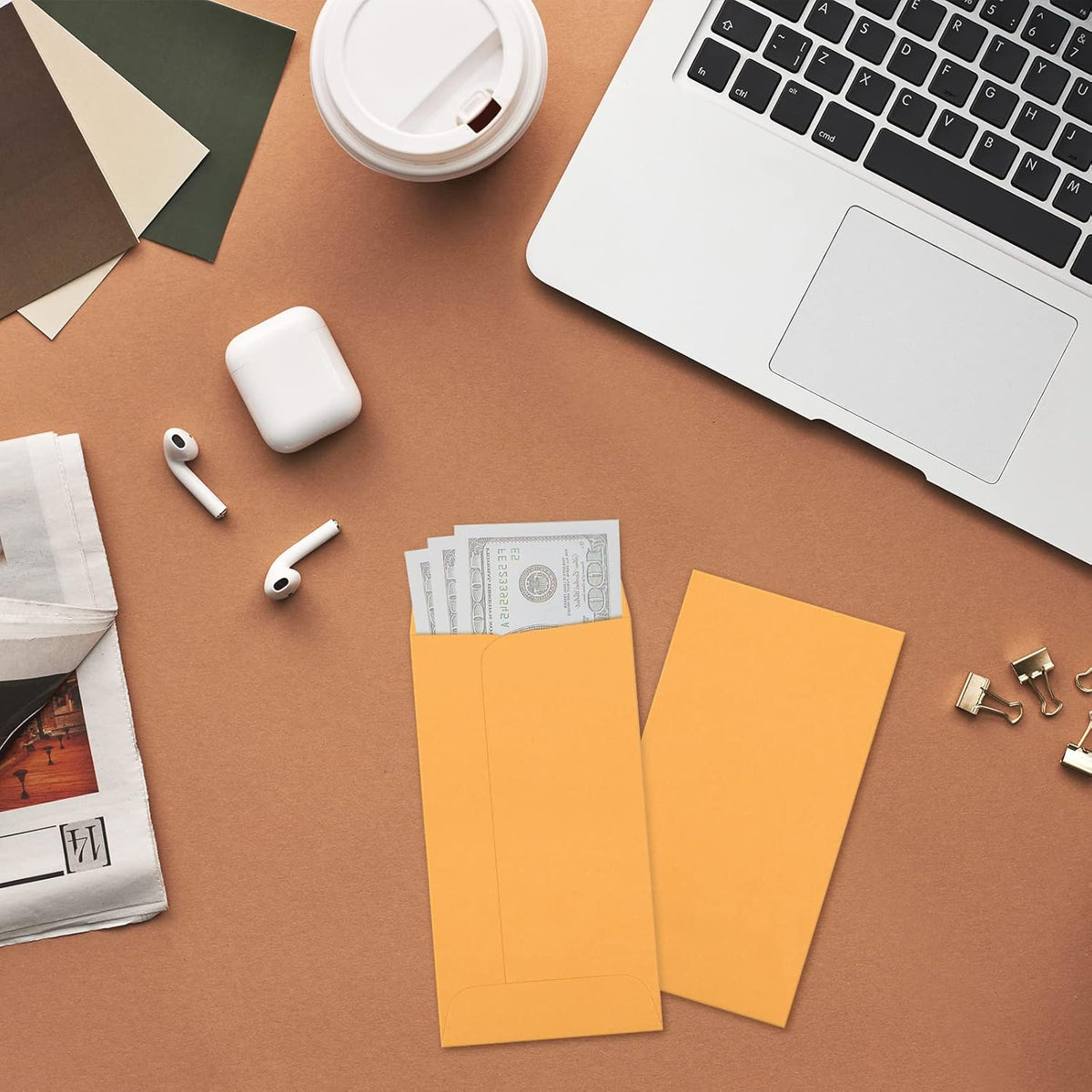 ValBox 3.5x6.5 Money Envelopes, Brown Kraft #7 Coin Envelopes, Small Parts Envelope with Gummed Flap for Seed, Cash, Budgeting (Pack of 100)