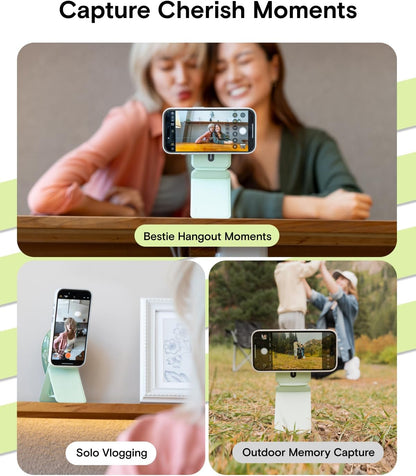 MOFT Phone Tripod Stand Selfie Stick for iPhone, Multi-Angles iPhone Stand, Lightweight & Portable Phone Holder, Strong Magnets, MOVAS Vegan Leather, Travel Essentials, Peppermint (Without Card Slot)
