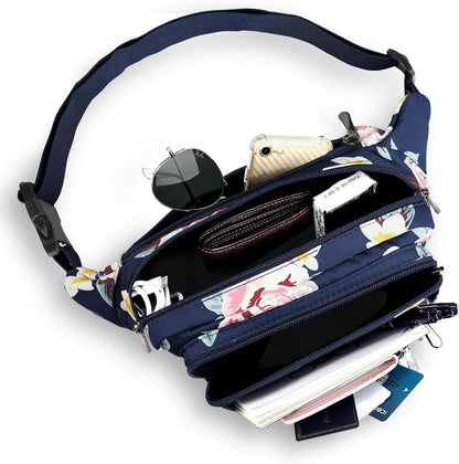 Waist Pack Bag Fanny Pack for Men&Women Hip Bum Bag with Adjustable Strap for Outdoors Workout Traveling Casual Running Hiking Cycling (New Blue Flowers)