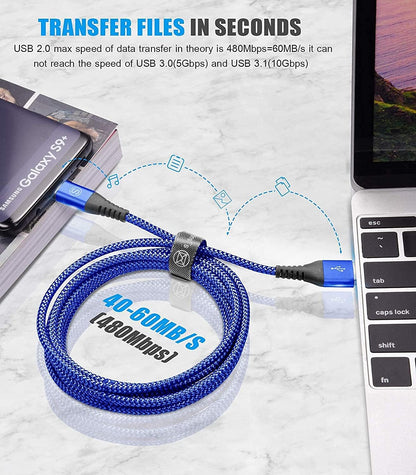 sweguard USB Type C Charger Cable [3-Pack,10ft+6.6ft+3.3ft] iPhone 15 Charger Nylon Braided Cord for iPhone 15 Pro Max Samsung Galaxy S23 S22 S21 S20 S10 Note 20 10 Flip A53 A54 Pixel LG Moto PS5-Blue