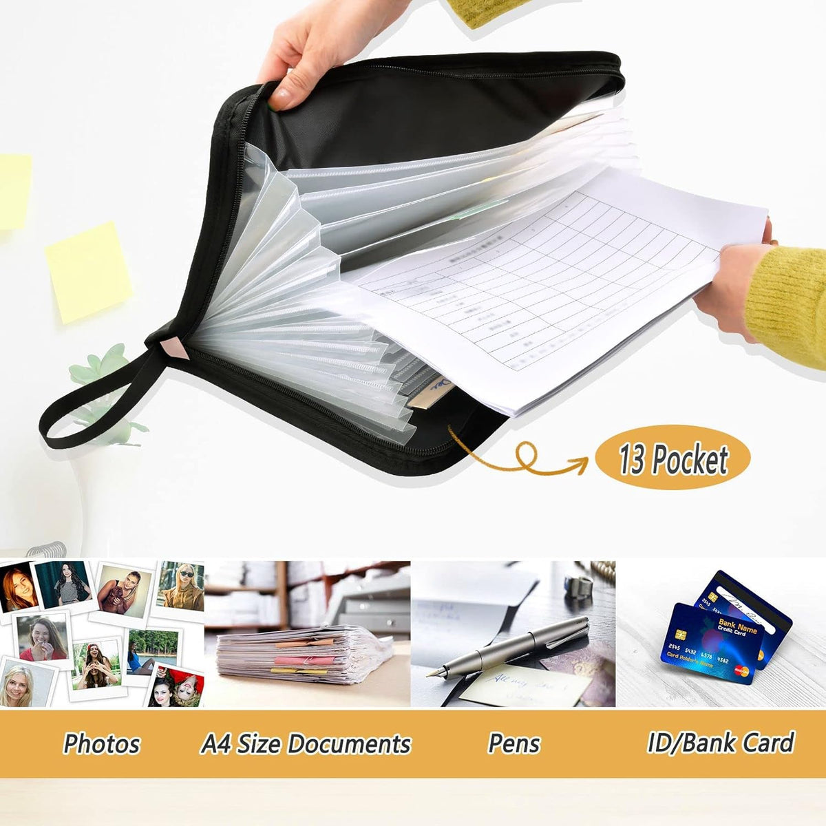White Persian Cat Expanding File Folder 13 Pockets with Zipper Cute Dog Expandable Filing Folders Accordion Document Files Organizer for A4 Letter Size Paper