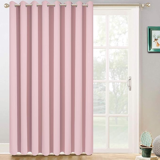 Yakamok Extra Wide Blackout Curtain for Sliding Glass Door, Grommet Thermal Insulated Room Divider Curtain 100W x 96L inch, Room Darkening Patio Curtain,8.3ft Wide x 8ft Tall, 1 Panel,Pink