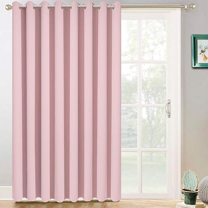 Yakamok Extra Wide Blackout Curtain for Sliding Glass Door, Grommet Thermal Insulated Room Divider Curtain 100W x 96L inch, Room Darkening Patio Curtain,8.3ft Wide x 8ft Tall, 1 Panel,Pink
