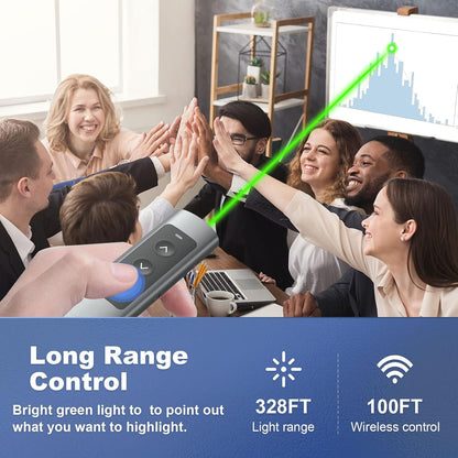 Rechargeable Green Laser Pointer Presentation Clicker for Laptop PowerPoint, USB-A USB-C Wireless Presenter Remote Power Point Clicker for Computer/Mac/PPT/Slideshow/Google Slide Advancer
