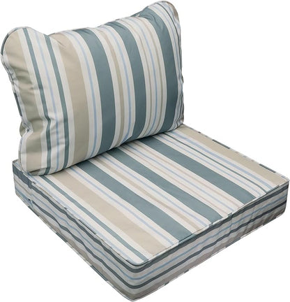 AAAAAcessories Outdoor Seat Cushions for Chairs, Fade-Resistant, Waterproof Patio Furniture Replacement Cushions, 19" x 19" x 3" + 19" x 17", Slate Gray Blue Coastal Stripe