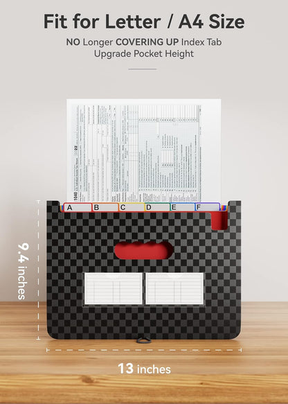 ABC life 26 Pockets Accordian File Organizer,Expanding File Folder/Portable A4 Letter Size Filling Box, Expandable Desktop Accordion Folder, Plastic Paper Document Coupon Organizer with Colored Label