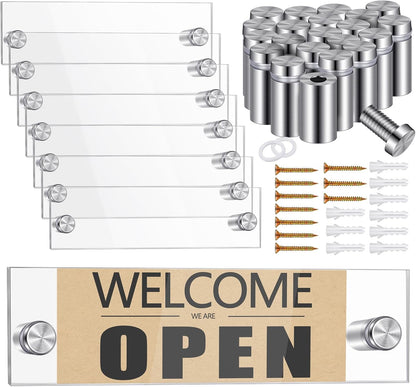 Demissle 8 Sets Clear Acrylic Wall Name Plate Holders Office Door Mount Name Plate Holder with Stainless Steel Standoff Screws for Office Home Store Restaurant (8 x 2 Inch)