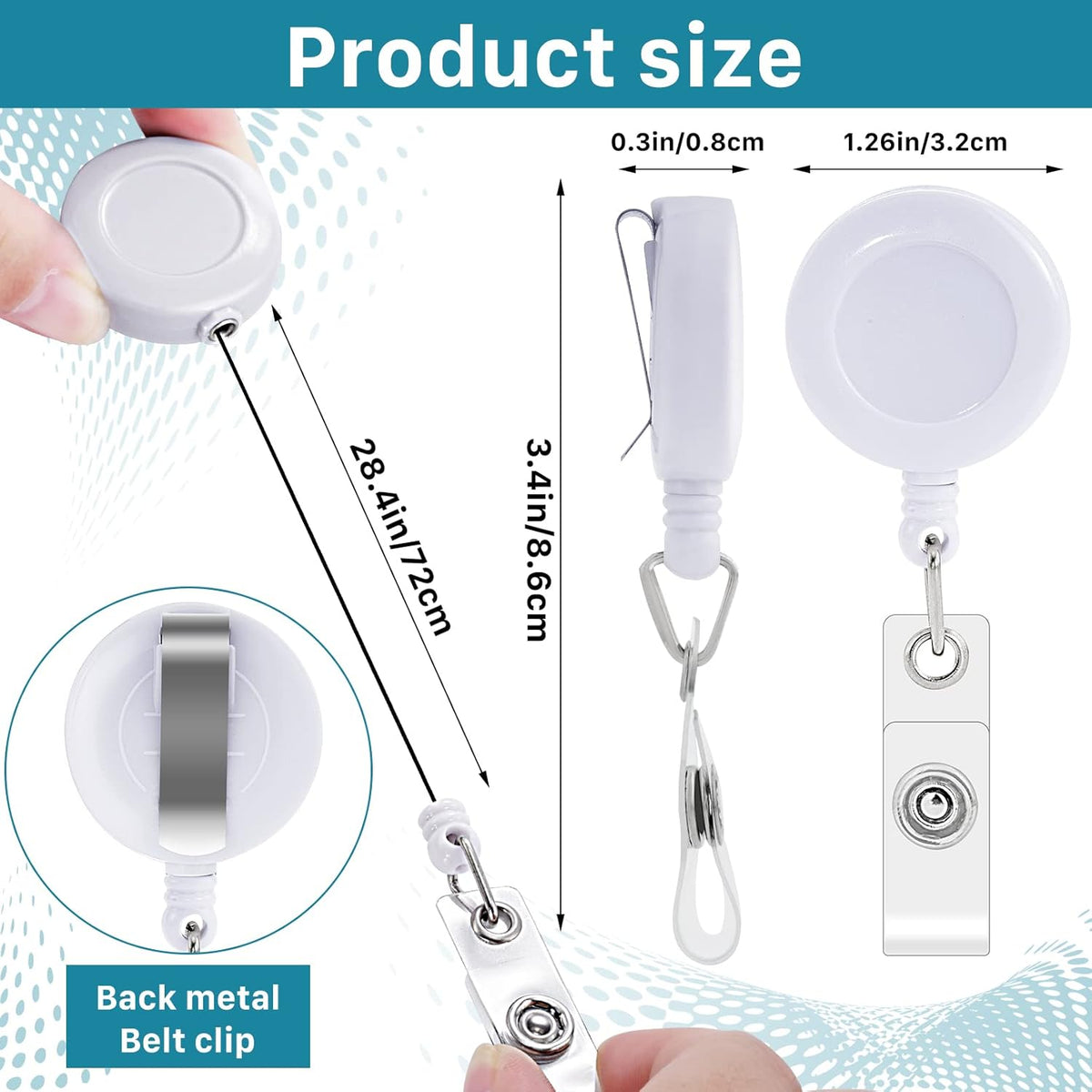 50 Pack Retractable Badge Reels,Retractable Badge Holder Reels with Belt Clip,Badge Reel Clips Holder for Hanging ID Card Key Chain Doctor Nurse Teachers Students Office Workers (White)