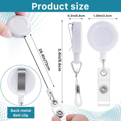 50 Pack Retractable Badge Reels,Retractable Badge Holder Reels with Belt Clip,Badge Reel Clips Holder for Hanging ID Card Key Chain Doctor Nurse Teachers Students Office Workers (White)