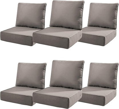 6" Thick Outdoor Cushions 22x24x6, 6-Set Deep Seat Patio Cushions with Removable Cover, Waterproof & Fade Resistant Replacement for Wicker Chair, Loveseat, Sofa - Grey