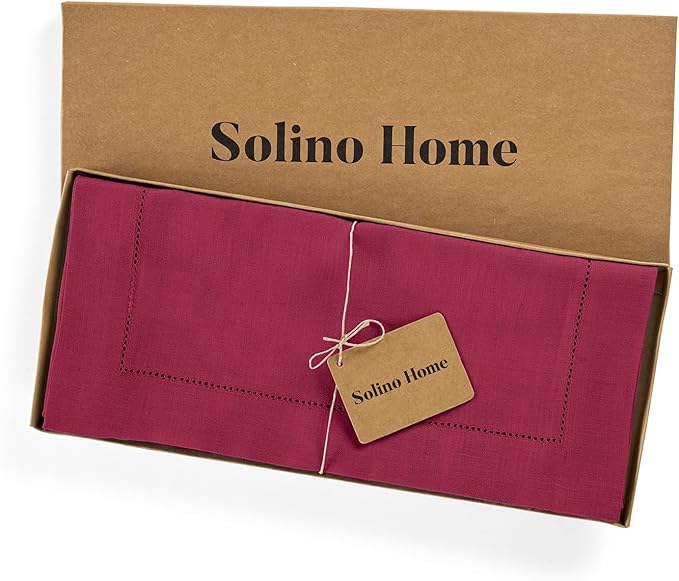 Solino Home Linen Beet Table Runner 72 Inches Long - 100% Pure Linen Hemstitch Table Runner 14 x 72 Inch for Dresser, Dining, Winter, New Year, Holiday, Christmas - Classic Hemstitch