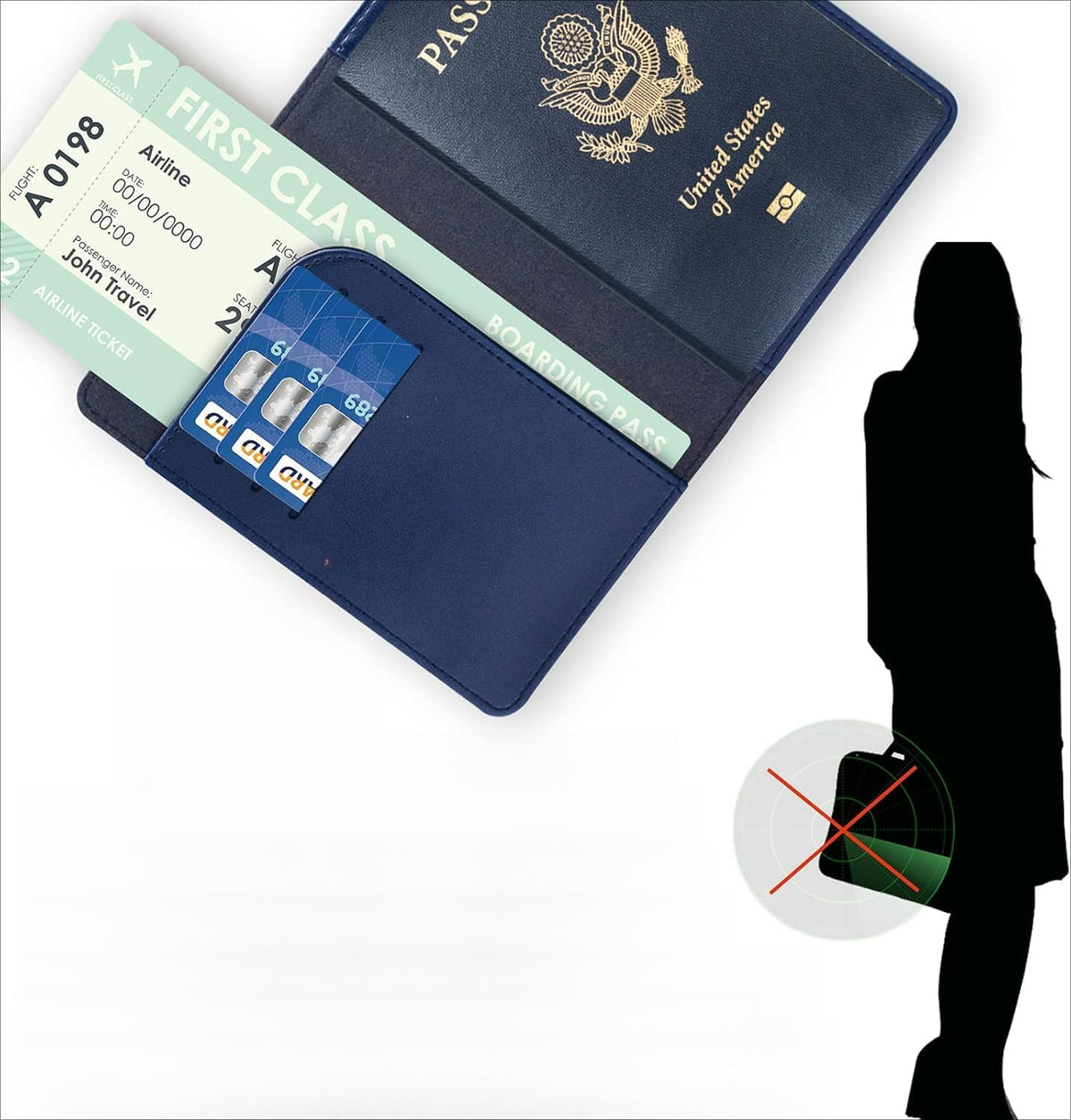 RFID Blocking Genuine Leather Wallet Passport Holder for Travel with Credit Card Slots and Ticket Pocket Durable Design (Blue)