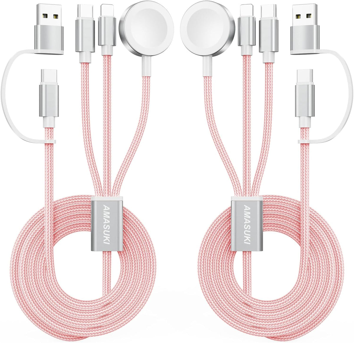 2Pack Pink-Travel Essentials 3 in 2 USB C Cable for Watch Charger Phone Charger USB C Multi Fast Charging Cable Compatible with Watch Ultra/SE/10/9/8/7/6/5/4/3/2/1 & Phone 16/15/14/Galaxy S23-4FT