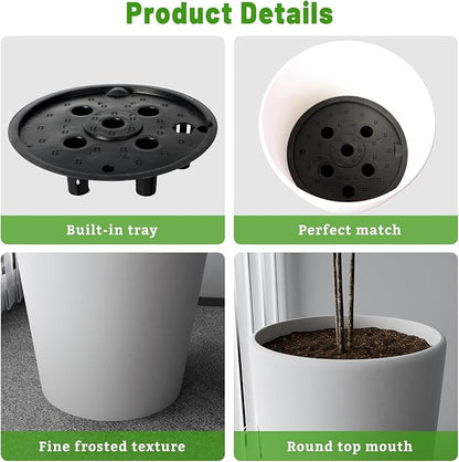 SnugNiture Set of 2 Round Tall Planters 22 Inch, Large Planter for Indoor Outdoor Plants, Modern Flower Pot Containers Large Decorative Tree Planter, White