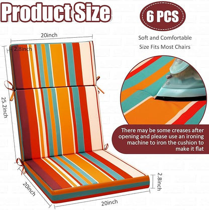 6 Pack Outdoor High Back Chair Cushion, 44 x 20 inches Patio Chair Cushions Waterproof Rocking Cushions Indoor Furniture Seat Pad, Weather Resistant (Solid,Boho)