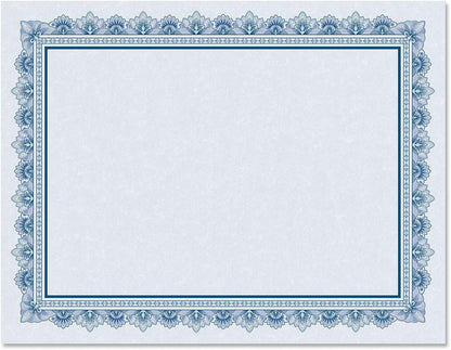 Intricate Blue on Blue Parchment Certificate Papers - Pack of 100, Laser & Inkjet Printer Compatible, for Office, Business Awards, Graduation, School Diplomas, 8-1/2" x 11" on 60 lb. Text Stock