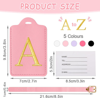 Initial Luggage Tags for Suitcases, Cute Embroidered Letter Luggage Bag Suitcase Identifier Name Baggage Tag, PU Leather Travel Luggage Tags, Bag Tags for Men Women Kids Luggage Handbags(Pink A)