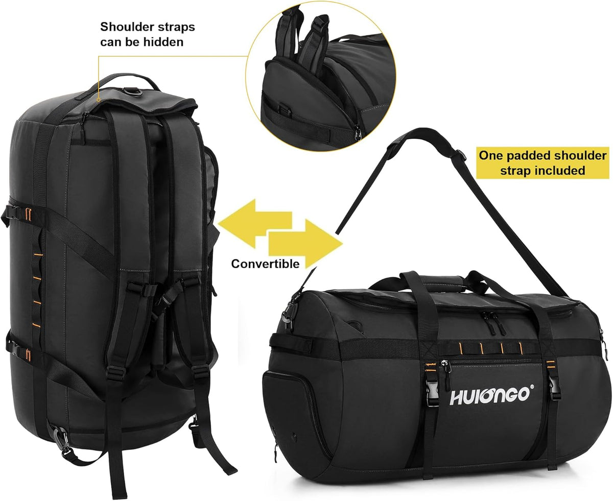 40L/60L/90L Large Waterproof Duffle Bag Backpack for Men, Mens Duffel Backpack Bags for Traveling, Heavy Duty (Black, 60L)