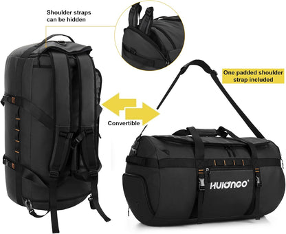 40L/60L/90L Large Waterproof Duffle Bag Backpack for Men, Mens Duffel Backpack Bags for Traveling, Heavy Duty (Black, 60L)