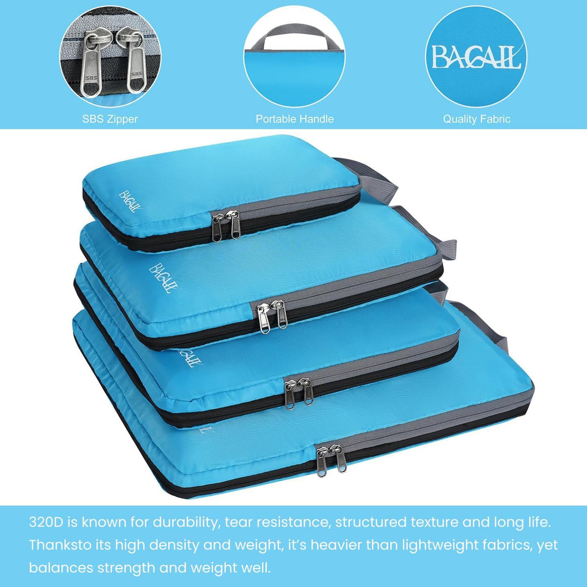 BAGAIL 4 Set/6 Set/8 Set Compression Packing Cubes Travel Accessories Expandable Packing Organizers (Cloth Pattern, 4-Blue)