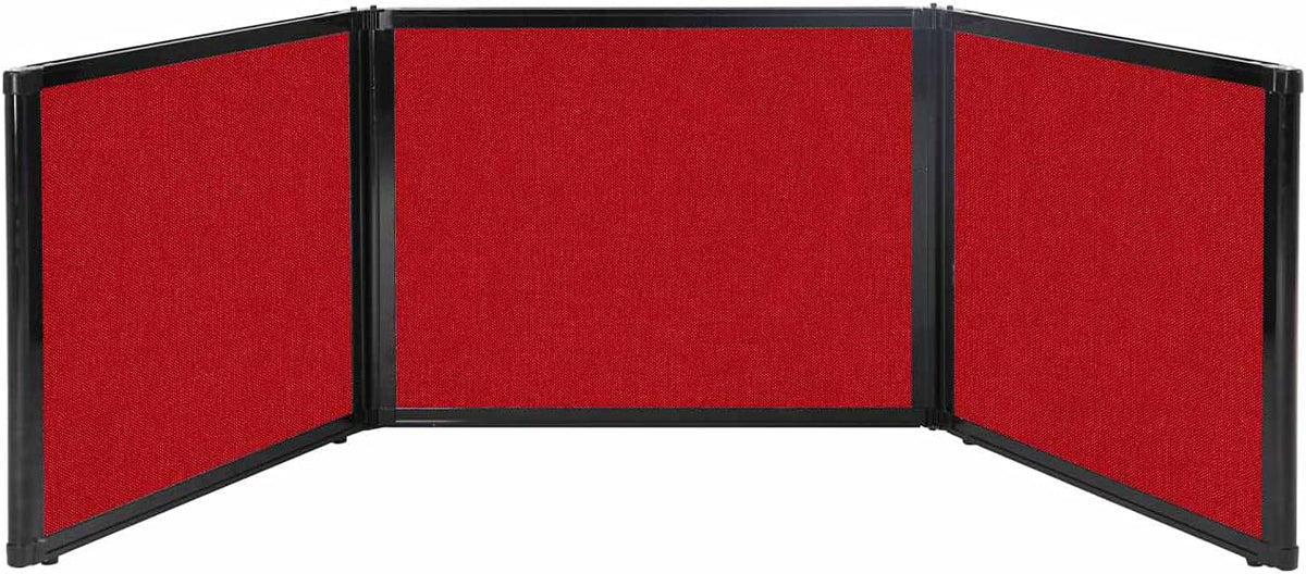 Versare Folding Tabletop Display | 3-Panel Partition | Lightweight Portable Workspace Divider | Red 99" x 24"