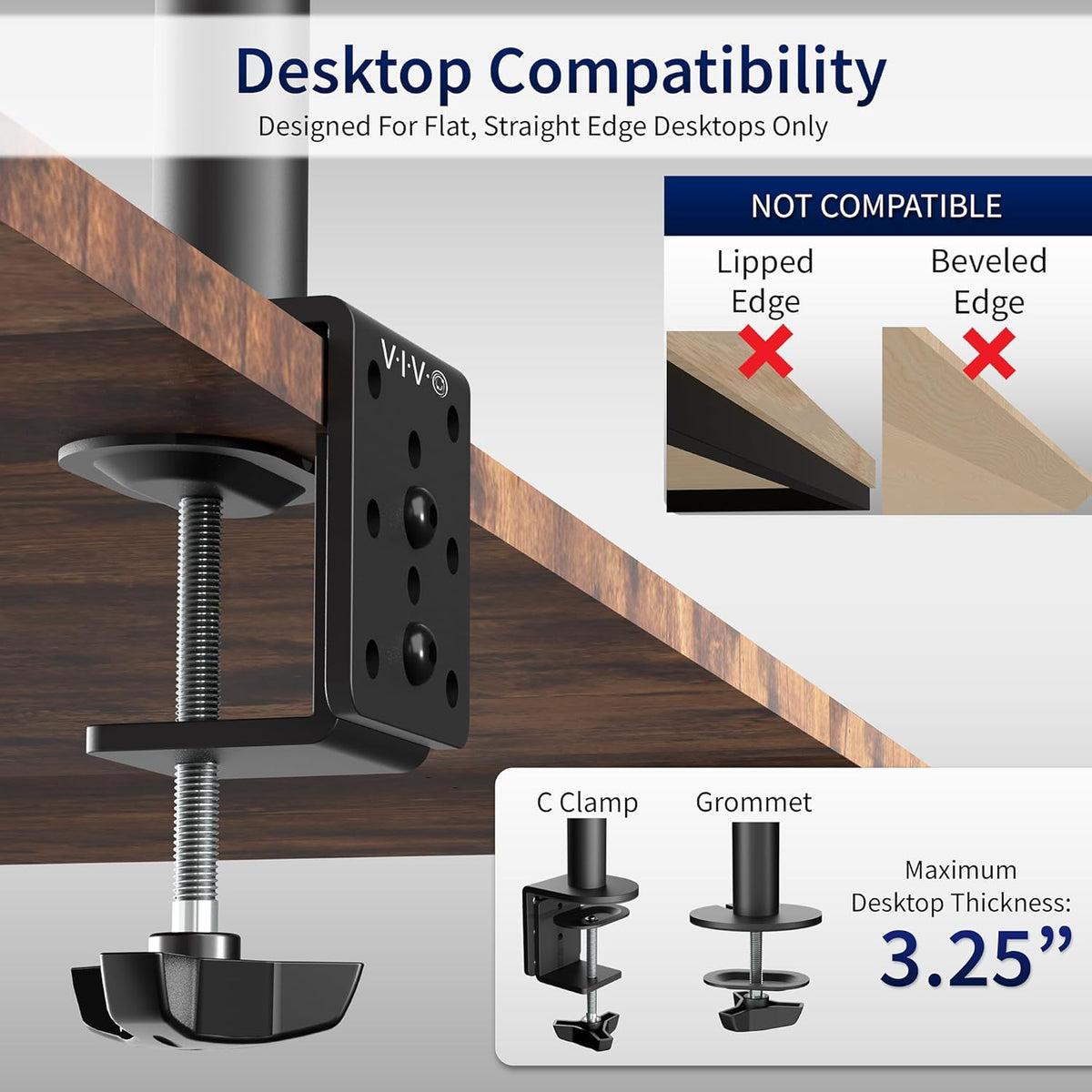 VIVO Dual Monitor Desk Mount, Holds 2 Computer Screens up to 30 inches and 22lbs Each, Heavy Duty Fully Adjustable Steel Stand with C-Clamp and Grommet, Black, STAND-V002