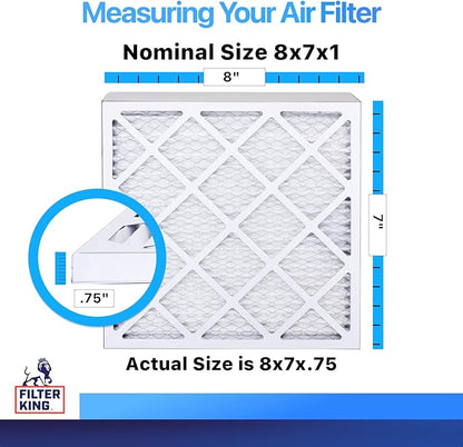 Filter King 8x7x1 Air Filter | 4-PACK | MERV 8 HVAC Pleated A/C Furnace Filters | MADE IN USA | Actual Size: 8 x 7 x .75"