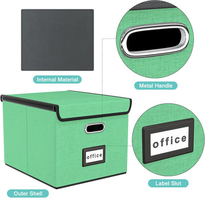 Huolewa Decorative File Organizer Box with Lid, Collapsible File Storage Organizer Boxes with Lids, Linen Hanging Filing&Storage Boxes for Office/Decor/Home, Filing System for File and Folders Storage