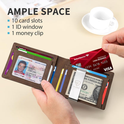 RUNBOX Mens Slim Wallet with Money Clip RFID Blocking Bifold Credit Card Holder for Men with Gift Box